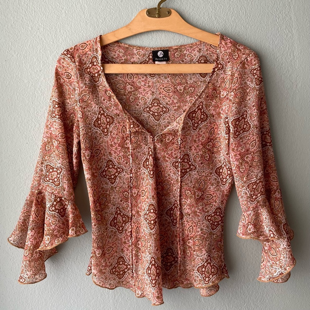 Anxiety | Vintage 90s Whimsical Floral Fairycore Sheer Blouse